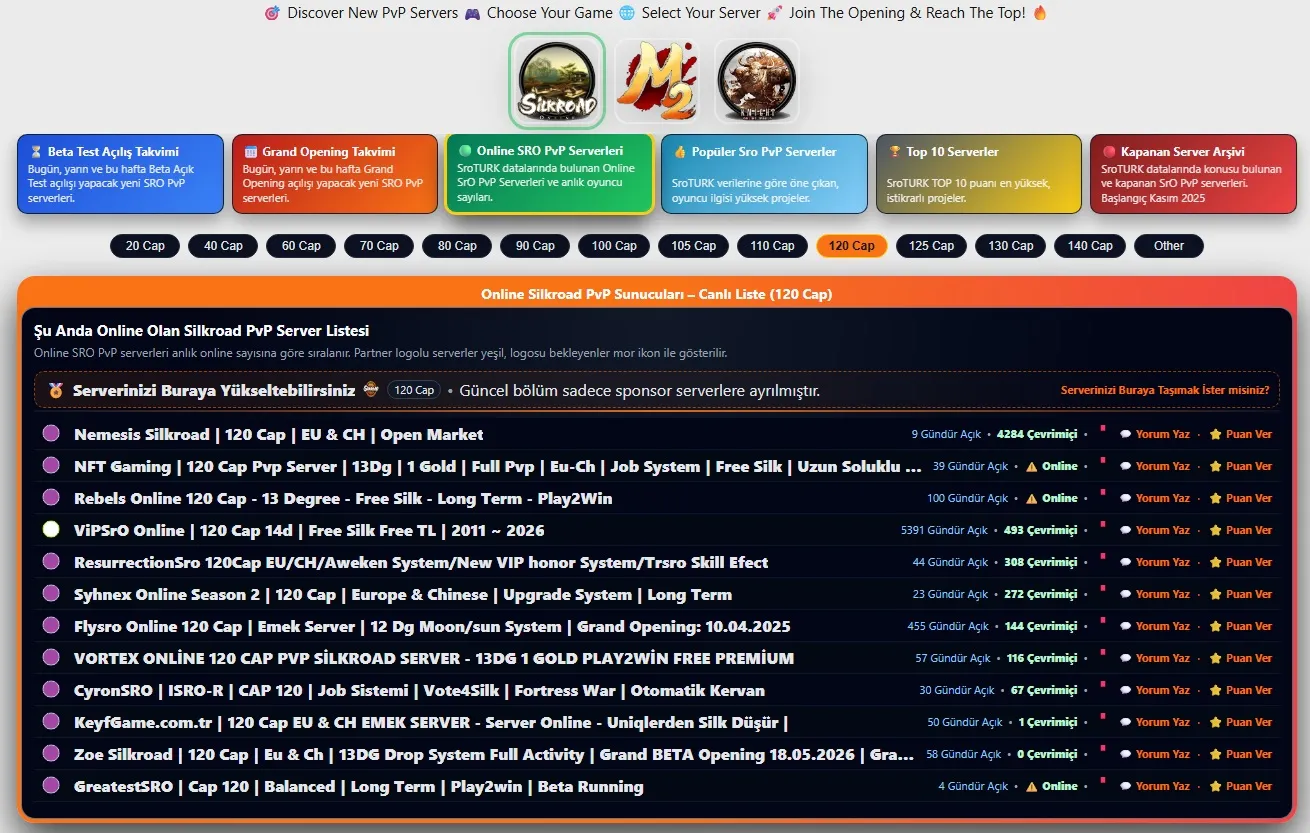 Açılacak SrO, Mt2, KO PvP Server Listeleri Açılacak SrO, Mt2, KO PvP Server Listeleri